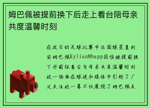 姆巴佩被提前换下后走上看台陪母亲共度温馨时刻